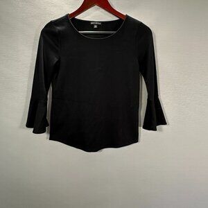 J Crew Mercantile Top Womens XXS  Black Cotton Long Sleeve Flounce Sleeve Tee